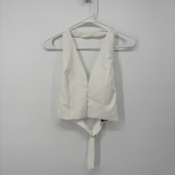 Zara White Halter Neck Open Back Crop Top Womens Size Small Adjustable - Picture 1 of 7